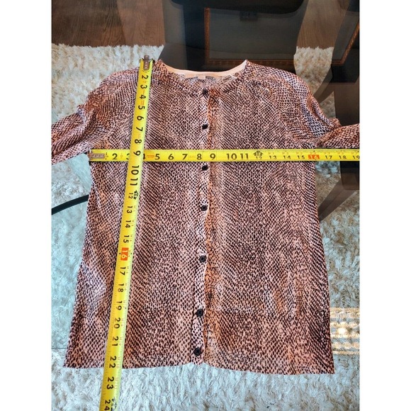 Loft Women Animal Print Beige & Black Ramie Long Sleeve Button Front Cardigan XS - Picture 11 of 12